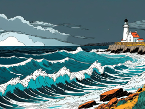 Stormy Coastal Scene with Lighthouse and Rugged Shores: A Sketch Illustration