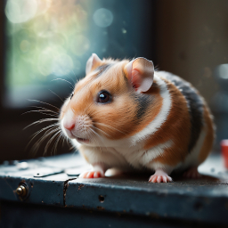 Curious Hamster Sitting Upright on Table with Distinctive Fur Patterns