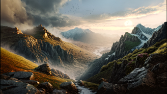 Majestic Solitude: A Dramatic Mountain Landscape Under Stormy Skies