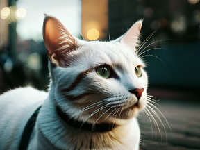 Contemplative Tuxedo Cat Outdoors at Dawn or Dusk