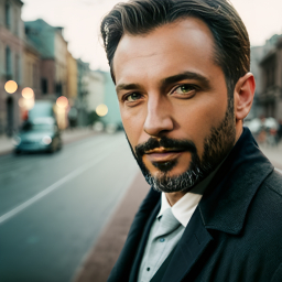 Stylish Urban Portrait of a Bearded Man in Evening Light