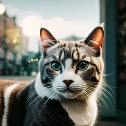 Striking Blue-Eyed Tabby Cat in Urban Close-Up Portrait