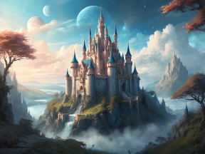 Celestial Fortress: A Mystical Castle on the Edge of an Otherworldly Cliff
