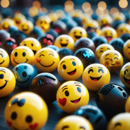Colorful Emoji Candy Spheres: A Vibrant Collection of Smiley Faces