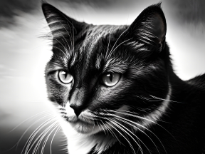 Intense Gaze: Close-Up Portrait of a Black and Gray Tabby Cat