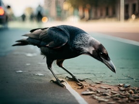 Urban Pigeon Exploring a Wet Sidewalk in the Warm Glow of Early Morning