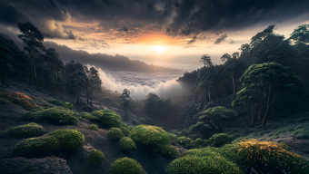 Sunrise Serenity Over a Lush Coastal Rainforest