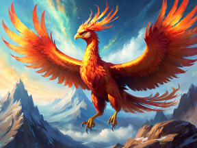 Fiery Phoenix Soaring Above Majestic Mountain Landscape at Sunrise