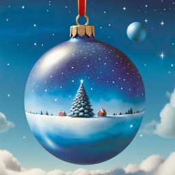 Festive Christmas Bauble Featuring a Cozy Winter Village and Orbiting Satellite Scene