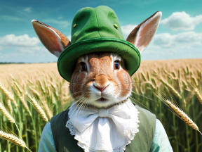 Whimsical Anthropomorphic Rabbit Dressed in Vintage Attire in Garden Setting