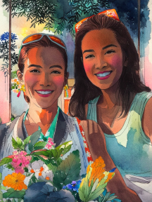 Two Friends Sharing a Joyful Moment Outdoors