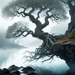 Enchanted Elder Tree by the Misty Waterside