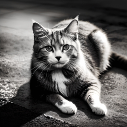 Relaxed Long-Haired Cat Lounging on Stone Ground