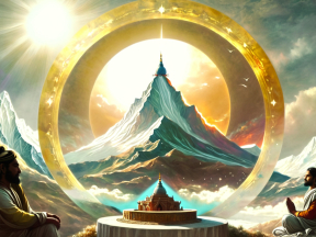 Celestial Gathering: A Surreal Encounter Beneath the Cosmic Mountain