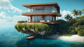 Stilted Modern Waterfront Home with Panoramic Ocean Views in a Tropical Paradise