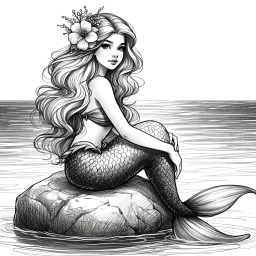 Serene Mermaid Resting on a Rocky Shore: A Nautical Folklore Illustration