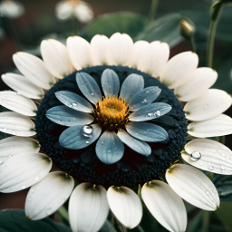 Vivid Close-Up of an African Marigold with Blue and Yellow Petals and Dark Central Disc
