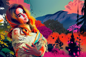 Vibrant Portrait in a Surreal Floral Garden