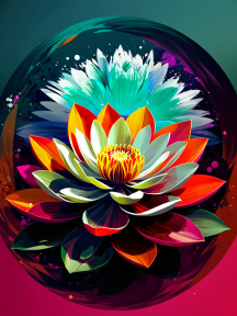 Vibrant Psychedelic Lotus Flower Illustration with Abstract Swirling Background