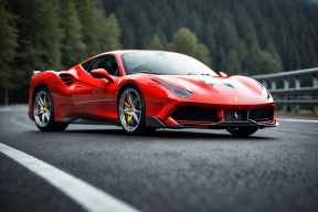 Red Ferrari Cruising Scenic Mountain Roads Amidst Lush Forests