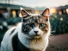 Ethereal Close-Up of a Blue-Eyed Cat with Soft Illuminated Background