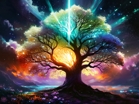 Celestial Triad: A Surreal Fantasy Tree Beneath the Starry Cosmos