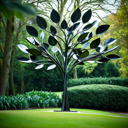 Modern Metal Tree Sculpture Enhances Outdoor Park with Whimsical Elegance