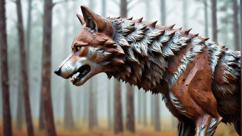 Artistic Digital Illustration of a Lifelike Wolf in a Forest Setting