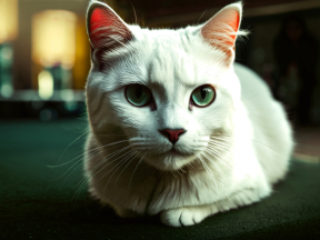 Serene Blue-Eyed Cat Relaxing Indoors with Attentive Gaze