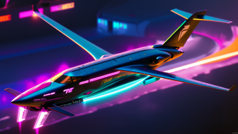 Neon Futuristic Jet Soaring Through a High-Tech Nightscape
