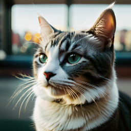 Striking Green-Eyed Striped Cat Poses Indoors by Window