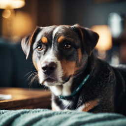 Attentive Multi-Colored Dog Sitting on Couch