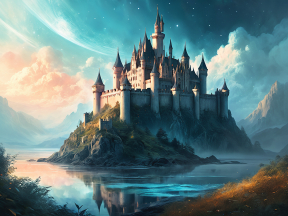 Mystical Island Fortress at Dawn: A Fantasy Castle Reflection