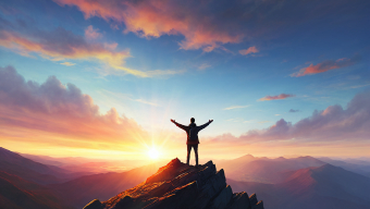 Embracing the Horizon: A Moment of Serenity at Sunrise on the Rocky Summit