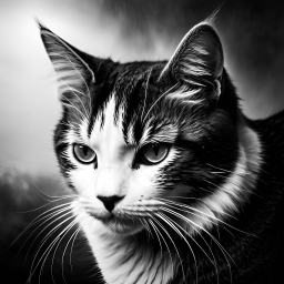 Curious Cat with Striking White and Grey Coat Gazes Intently Indoors