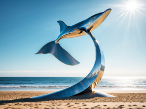 Shimmering Shark Sculpture at Sunrise on a Serene Beach