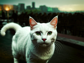 Inquisitive Siamese Cat at Dusk Amid Urban Backdrop