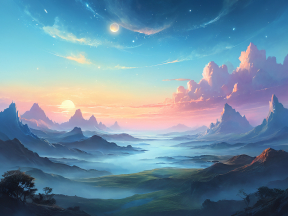 Dreamscape Horizons: A Surreal Fantasy Landscape at Dawn