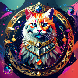 Regal Anthropomorphic Cat in a Mystical, Gem-Adorned Headdress