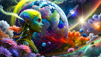 Attentive White Cat with Green Eyes Sitting Indoors on a Desk