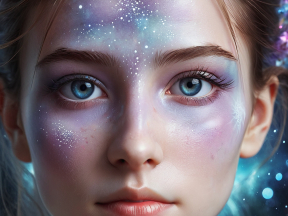Cosmic Duality: A Portrait Blending Human Beauty with the Universe