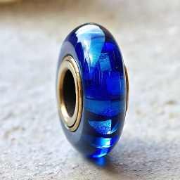Close-Up of a Blue Layered Glass Bead in Gold-Toned Jewelry Setting