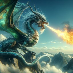 Majestic Fire-Breathing Dragon Soars Over Snow-Capped Mountains in a Mystical Landscape