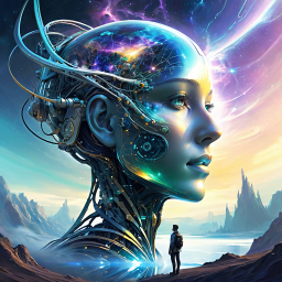 Encounter at the Edge of Tomorrow: A Human and Cybernetic Giant Amidst an Alien Horizon