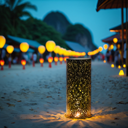 Enchanting Nighttime Lantern Festival on a Serene Beach