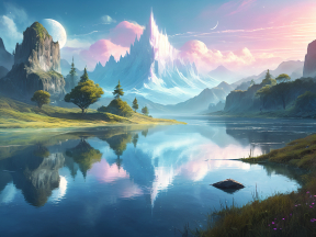 Serene Fantasy Landscape with Celestial Earth at Sunrise