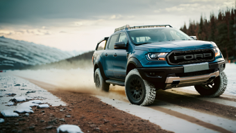 Ford Off-Road SUV Tackling Muddy Mountain Terrain in Winter Conditions