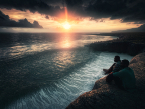 Tranquil Moments by the Sea: Embracing Sunrise Amidst Gathering Clouds