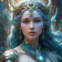 Ethereal Fantasy Portrait: Mystical Blue-Haired Enchanter with Intricate Markings