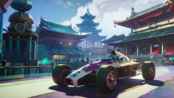 Futuristic High-Tech Racing Above Traditional Eastern Architecture in a Dystopian Future